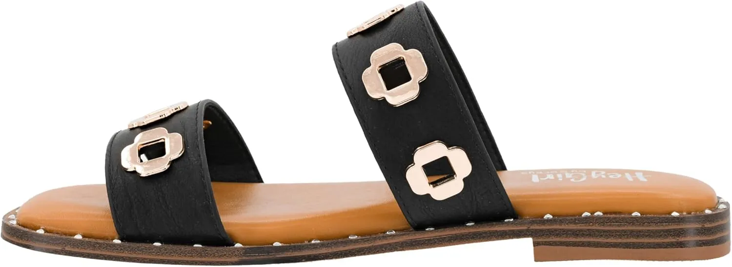 Corkys Footwear Low Tide Double Strap Sandal - Featuring Two Metal-Accented Straps, A Cushioned Insole, Studded Outsole, Easy and Convenient Slip-On design