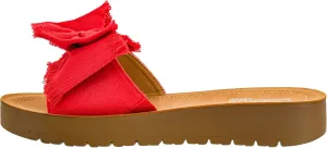 Corkys Footwear Spray Tan Sandal - Comfortable And Cushioned Insoles, Wide Strap with Bow, Frayed Edges On Upper, Open Toe, Easy And Convenient Slip-On Design