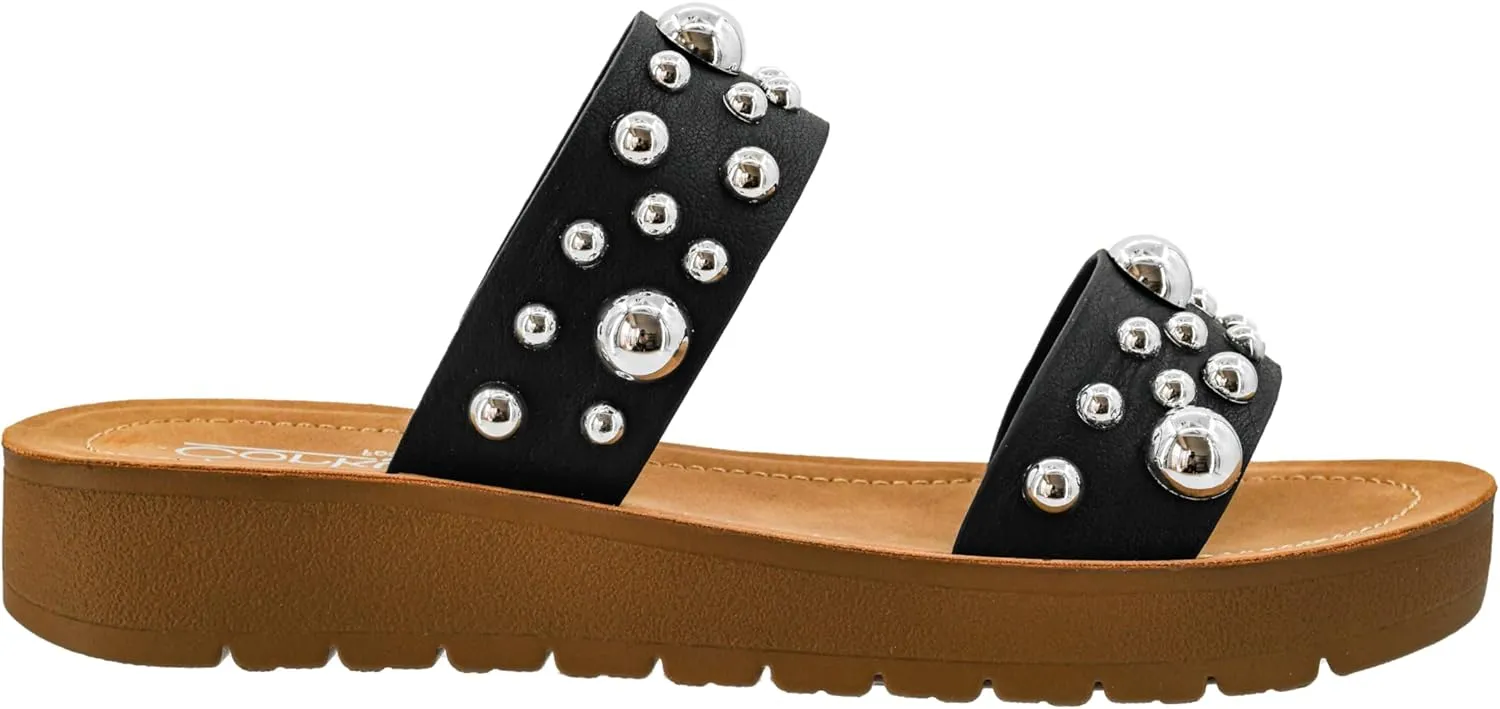Corkys Footwear Womens Bad Romance Sandals - Featuring Dome Embellished Straps, And An Easy Slip-On Design - Stylish and Comfortable for Everyday Wear