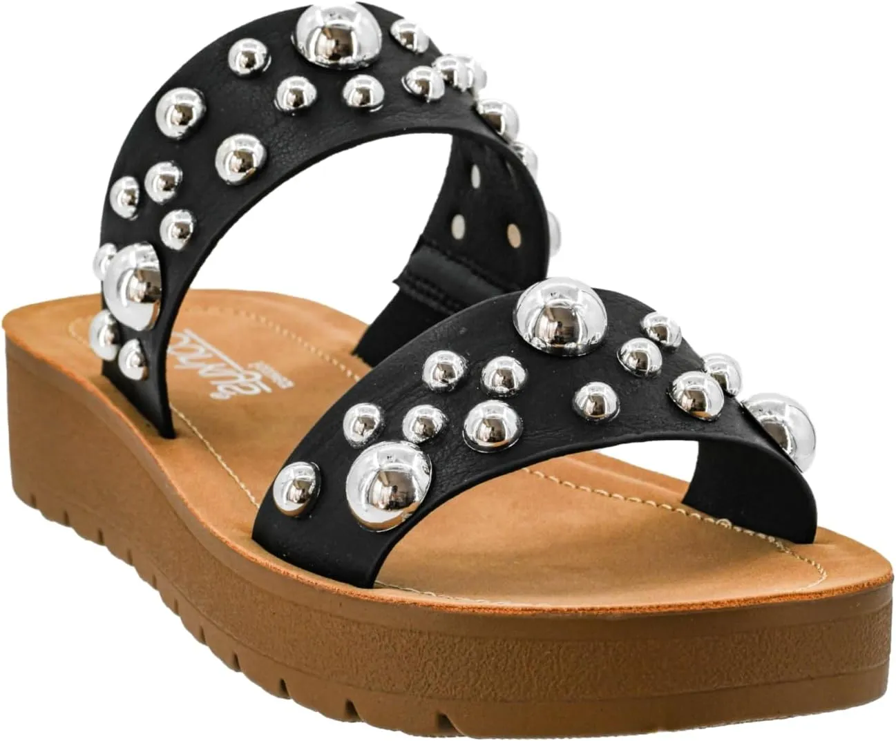Corkys Footwear Womens Bad Romance Sandals - Featuring Dome Embellished Straps, And An Easy Slip-On Design - Stylish and Comfortable for Everyday Wear