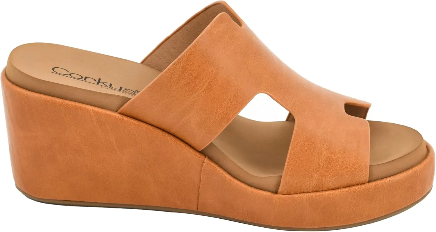 Corkys Footwear Women's Pucker Up EVA Foam Platform Slip On 2.50 Inch Wedge Light Weight Cushioned Memory Foam Insole Peep Toe Casual Dressy Trendy Sandals for Women