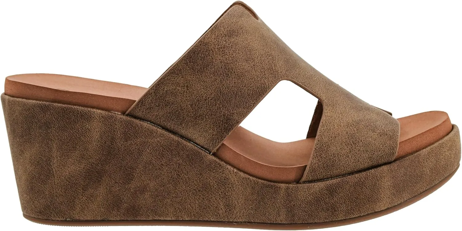 Corkys Footwear Women's Pucker Up EVA Foam Platform Slip On 2.50 Inch Wedge Light Weight Cushioned Memory Foam Insole Peep Toe Casual Dressy Trendy Sandals for Women