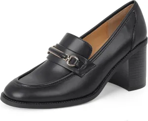 CosyFever Women's Loafer Pumps 3 Inch Block Chunky Heel Slip On Trendy Office Work Business Shoes for Dressy Casual Formal