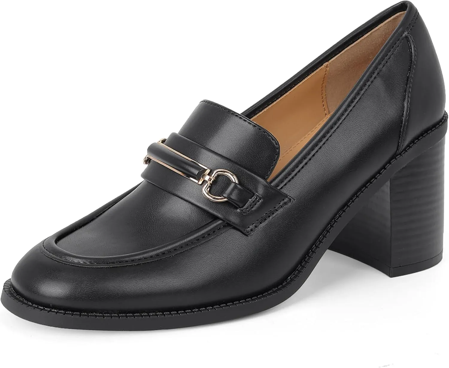 CosyFever Women's Loafer Pumps 3 Inch Block Chunky Heel Slip On Trendy Office Work Business Shoes for Dressy Casual Formal