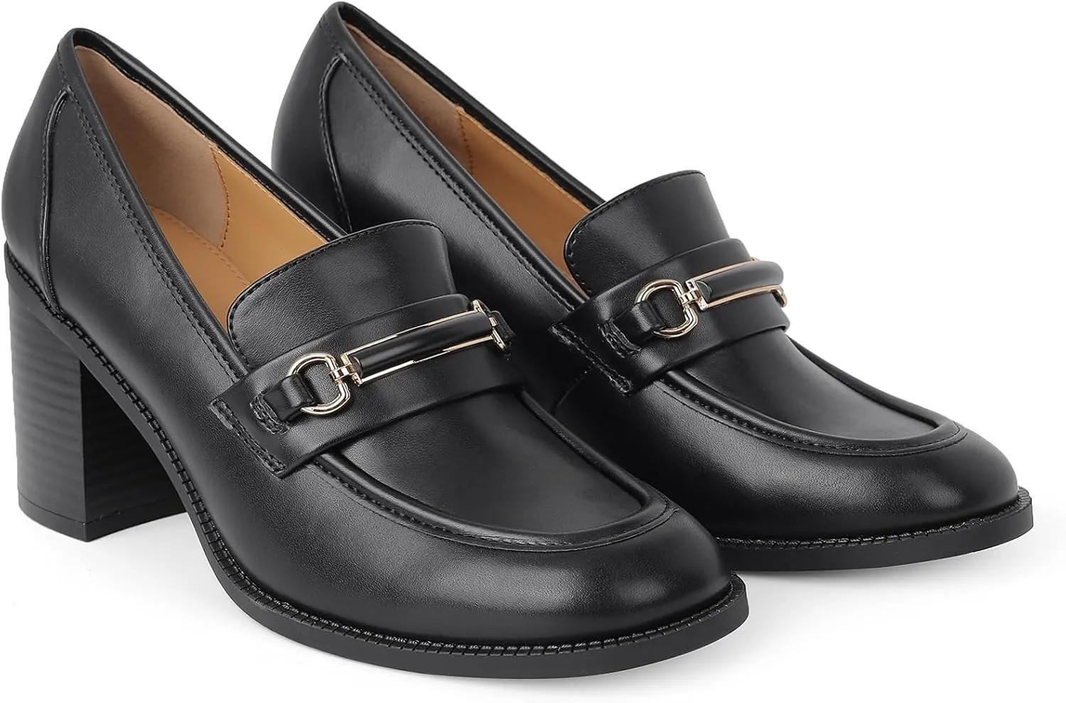 CosyFever Women's Loafer Pumps 3 Inch Block Chunky Heel Slip On Trendy Office Work Business Shoes for Dressy Casual Formal