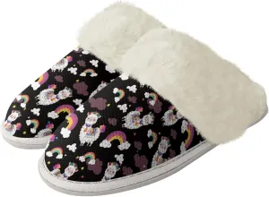 Cotton Shoes for Womens Lightweight Soft Flat Slippers House Slippers Easy On/Off Bedroom Shoes with Rubber Sole Faux Fur Lined Slide Sandals