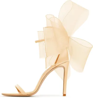 Coutgo Women's Bow Heels Open Toe Stiletto Heels One Strap Party Summer High Heeled Sandals Asymmetric Non-Removable Bow Knot