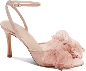 Coutgo Womens Bow Tie Heels Sandals Slingback Peep Toe Wedding Heels Mesh High Stiletto Heel Summer Cute Wedding Bridal Shoes