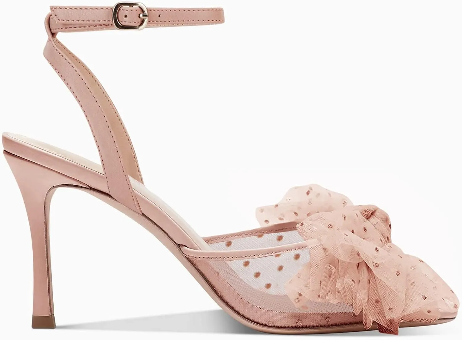Coutgo Womens Bow Tie Heels Sandals Slingback Peep Toe Wedding Heels Mesh High Stiletto Heel Summer Cute Wedding Bridal Shoes