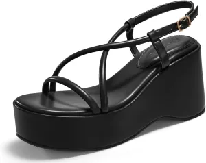 Coutgo Womens Platform Wedge Heels Sandals Slingback Open Toe Ankle Strap Summer Dress Shoes