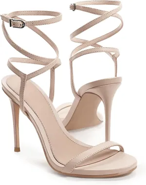 Coutgo Womens Strappy Lace up Heels Sandals Sexy High Heeled Ankle Strap Summer Dress Shoes
