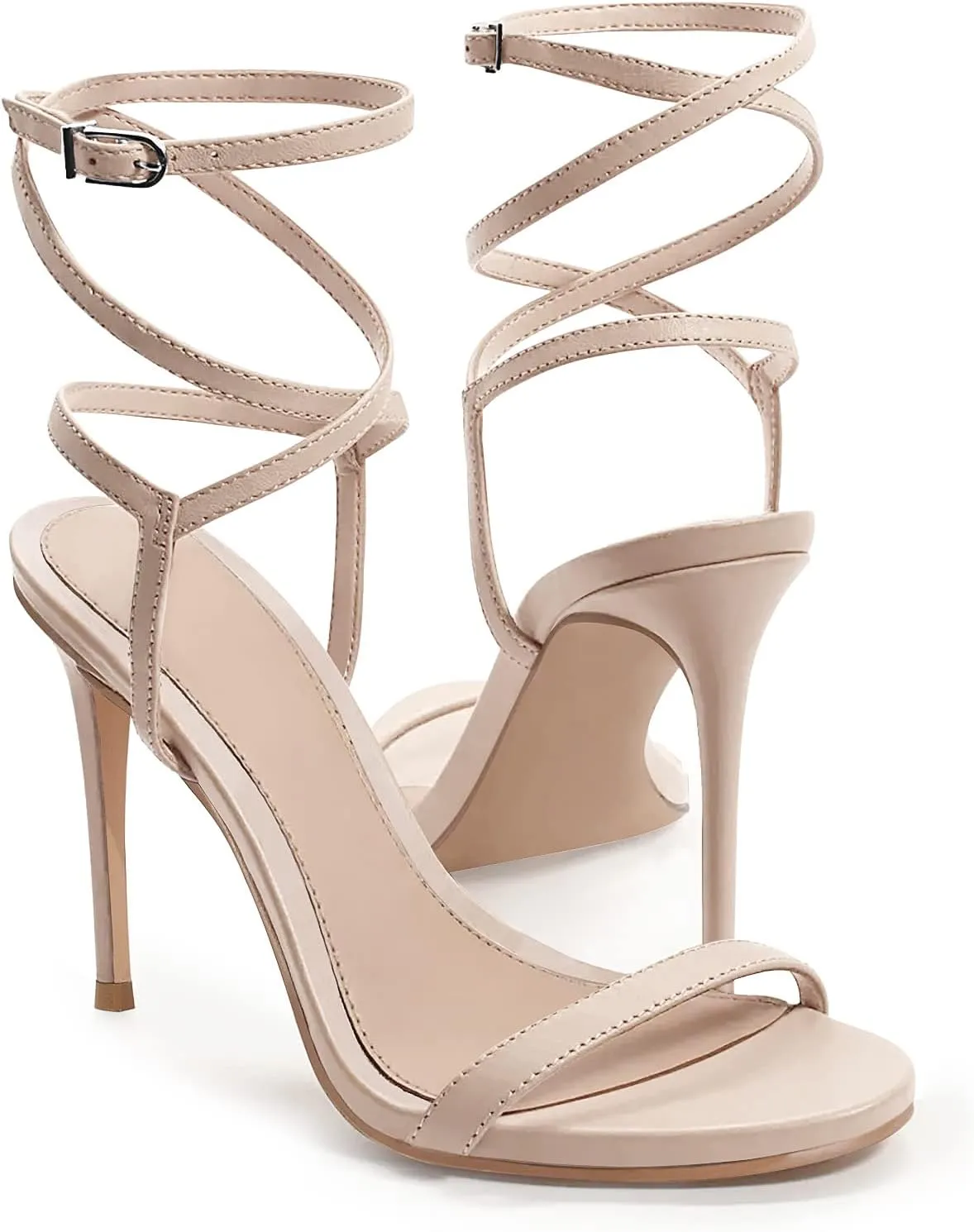 Coutgo Womens Strappy Lace up Heels Sandals Sexy High Heeled Ankle Strap Summer Dress Shoes
