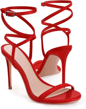 Coutgo Womens Strappy Lace up Heels Sandals Sexy High Heeled Ankle Strap Summer Dress Shoes