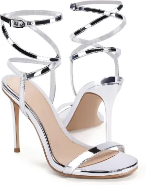 Coutgo Womens Strappy Lace up Heels Sandals Sexy High Heeled Ankle Strap Summer Dress Shoes