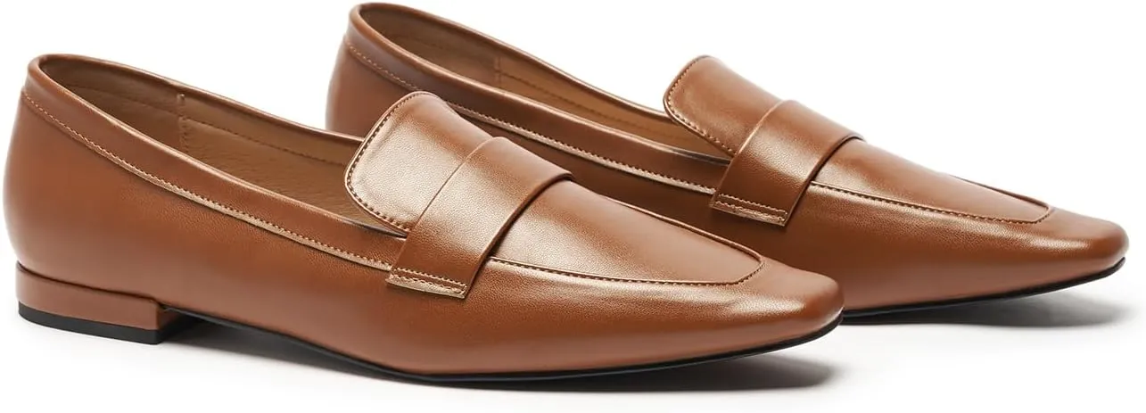 C.Paravano Loafers for Women, Slip-ons Penny Loafers Comfortable Dressy for Formal & Casual Wear, Square Toe Flats for Office