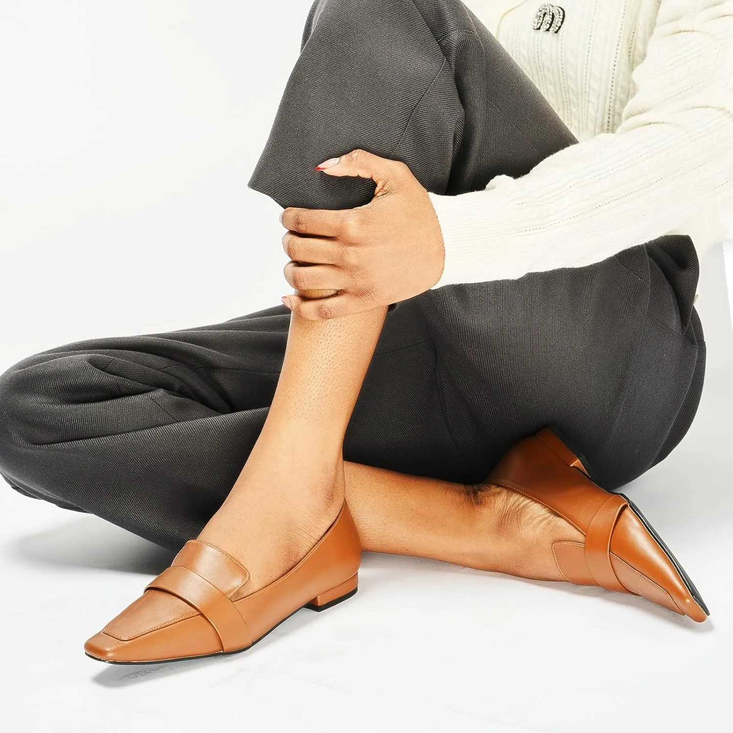 C.Paravano Loafers for Women, Slip-ons Penny Loafers Comfortable Dressy for Formal & Casual Wear, Square Toe Flats for Office
