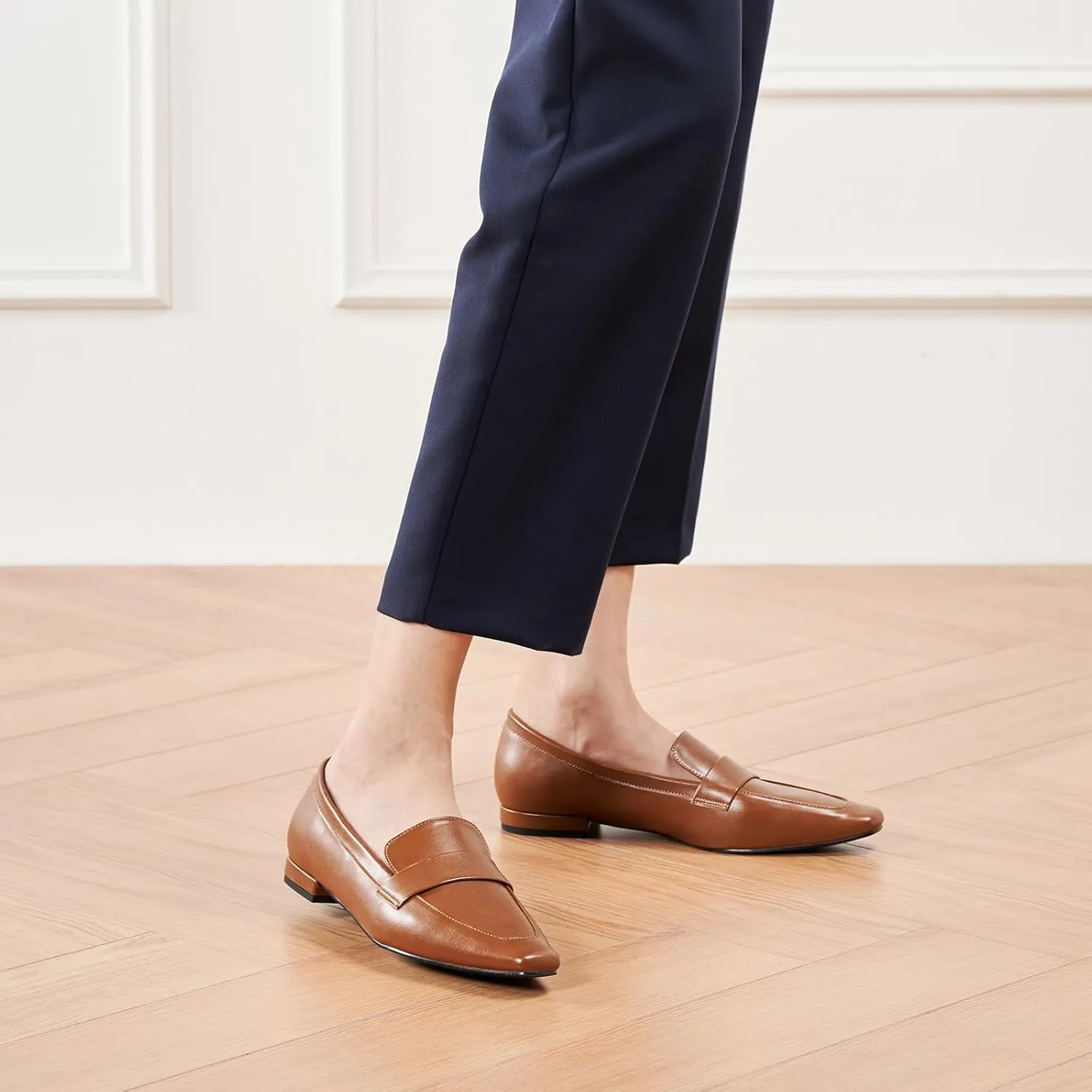 C.Paravano Loafers for Women, Slip-ons Penny Loafers Comfortable Dressy for Formal & Casual Wear, Square Toe Flats for Office
