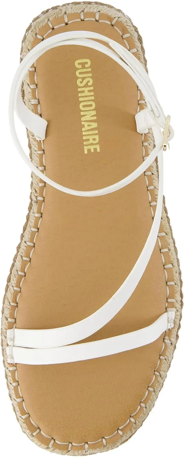 CUSHIONAIRE Bombay Women’s Espadrille Ankle-Strap Sandals with Jute-Wrapped Platform & Memory Foam Footbed