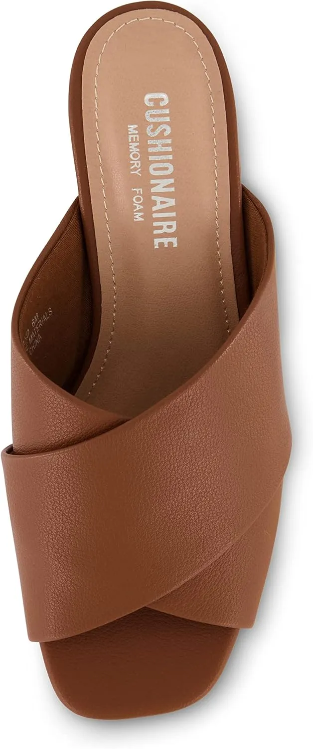 CUSHIONAIRE Garland cross band block heel sandal  Memory Foam, Wide Widths Available