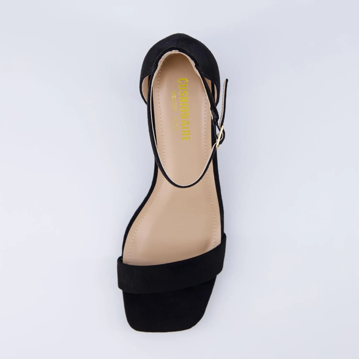 CUSHIONAIRE Women's Abbey one band square toe mid block heel sandal  Memory Foam, Wide Widths Available