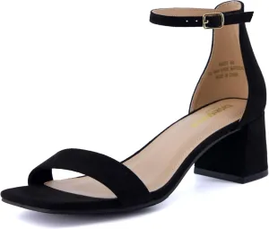 CUSHIONAIRE Women's Abbey one band square toe mid block heel sandal  Memory Foam, Wide Widths Available