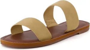 CUSHIONAIRE Women's Calico 2 band slide Sandal with  Comfort Foam