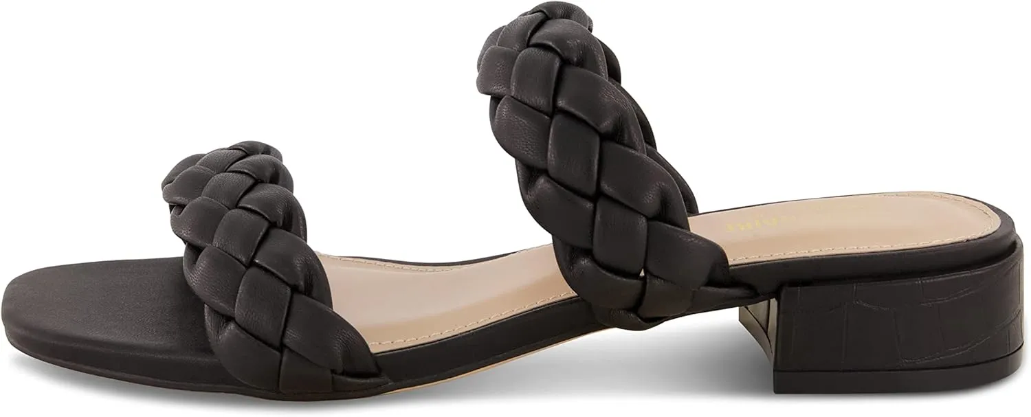 CUSHIONAIRE Women's Nan two band braided low block heel slide sandal  Memory Foam and Wide Widths Available
