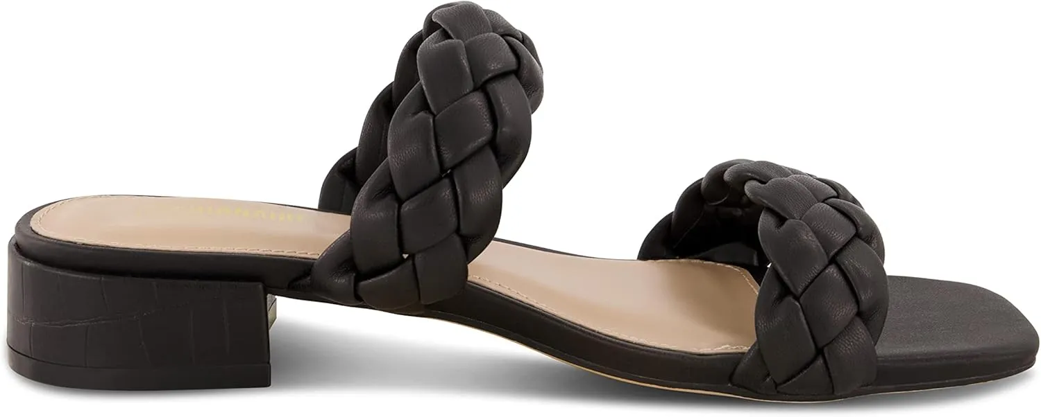 CUSHIONAIRE Women's Nan two band braided low block heel slide sandal  Memory Foam and Wide Widths Available