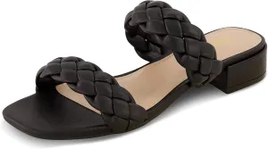 CUSHIONAIRE Women's Nan two band braided low block heel slide sandal  Memory Foam and Wide Widths Available