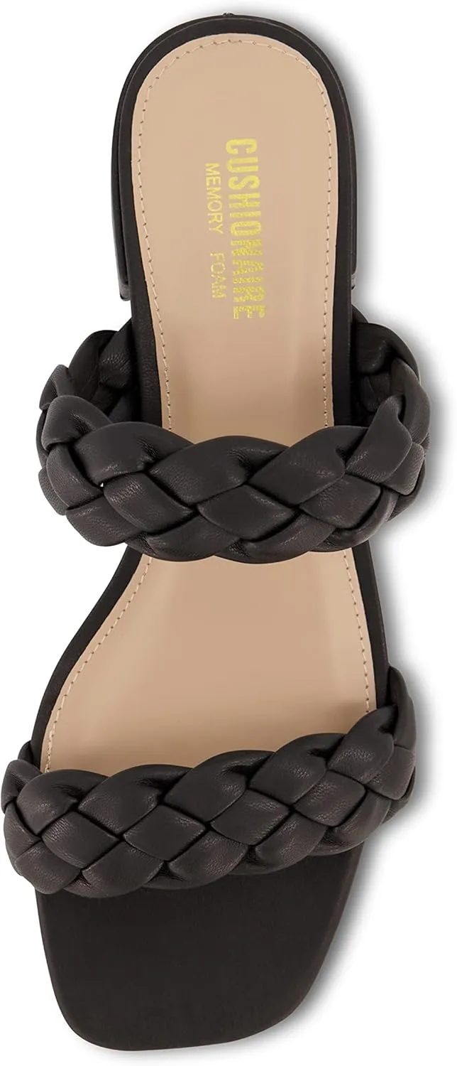 CUSHIONAIRE Women's Nan two band braided low block heel slide sandal  Memory Foam and Wide Widths Available