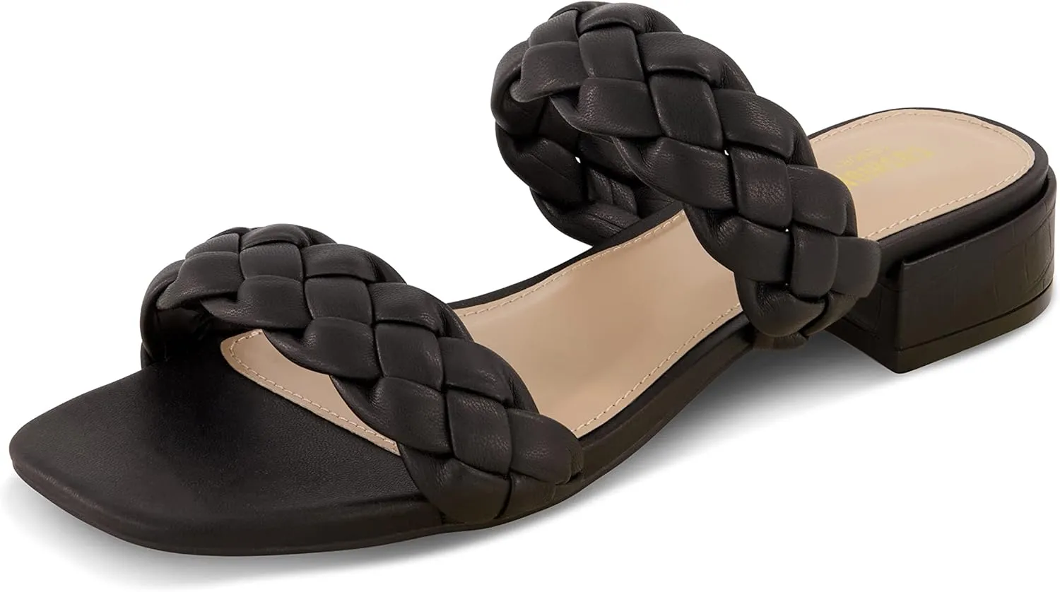 CUSHIONAIRE Women's Nan two band braided low block heel slide sandal  Memory Foam and Wide Widths Available