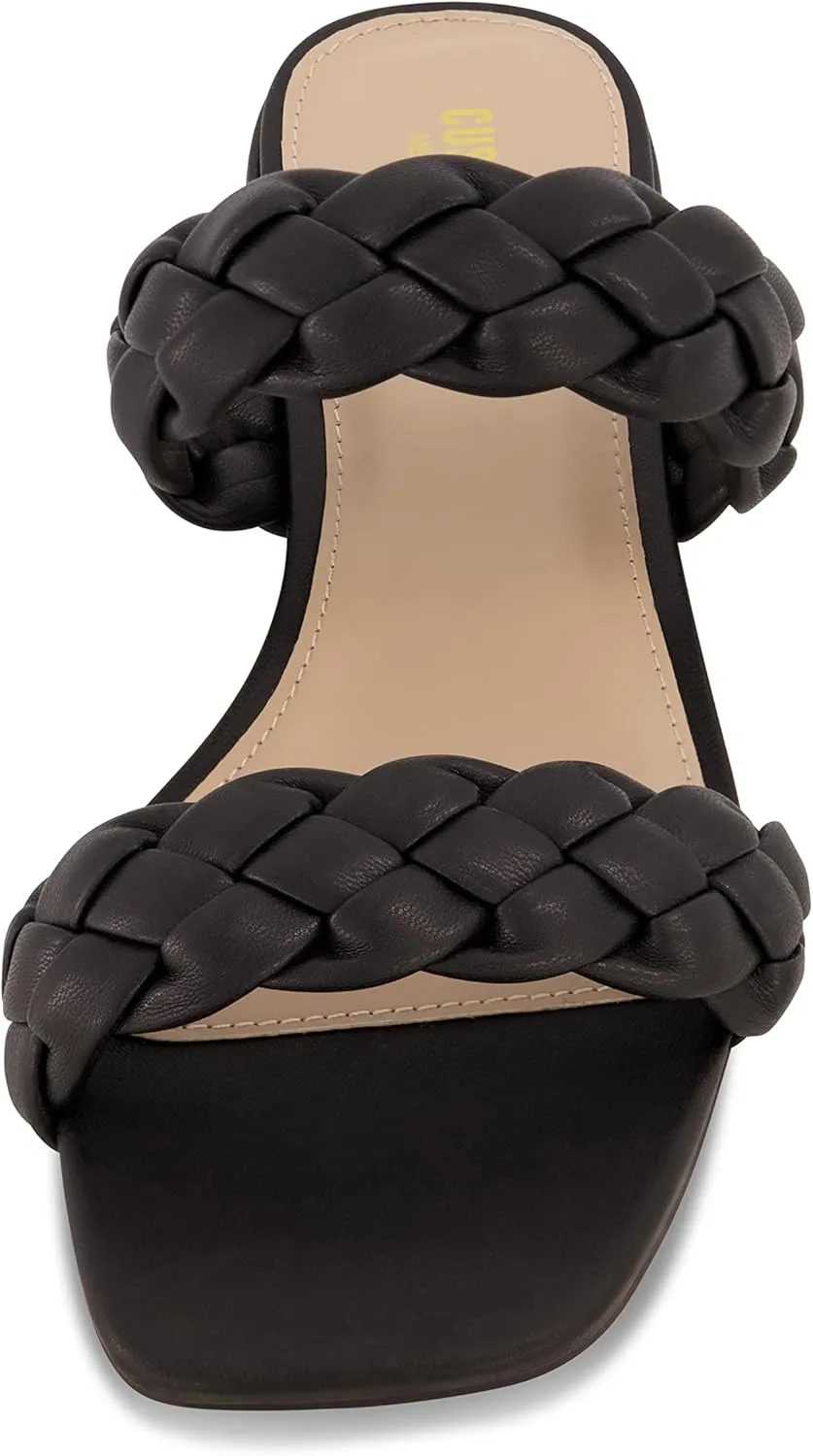 CUSHIONAIRE Women's Nan two band braided low block heel slide sandal  Memory Foam and Wide Widths Available