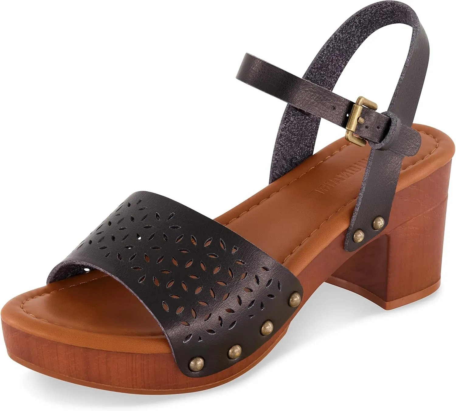 CUSHIONAIRE Women's Shea Faux Wood Sandal  Comfort Foam & LiteSole Technology, Wide Widths Available