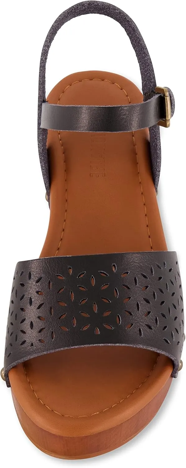 CUSHIONAIRE Women's Shea Faux Wood Sandal  Comfort Foam & LiteSole Technology, Wide Widths Available