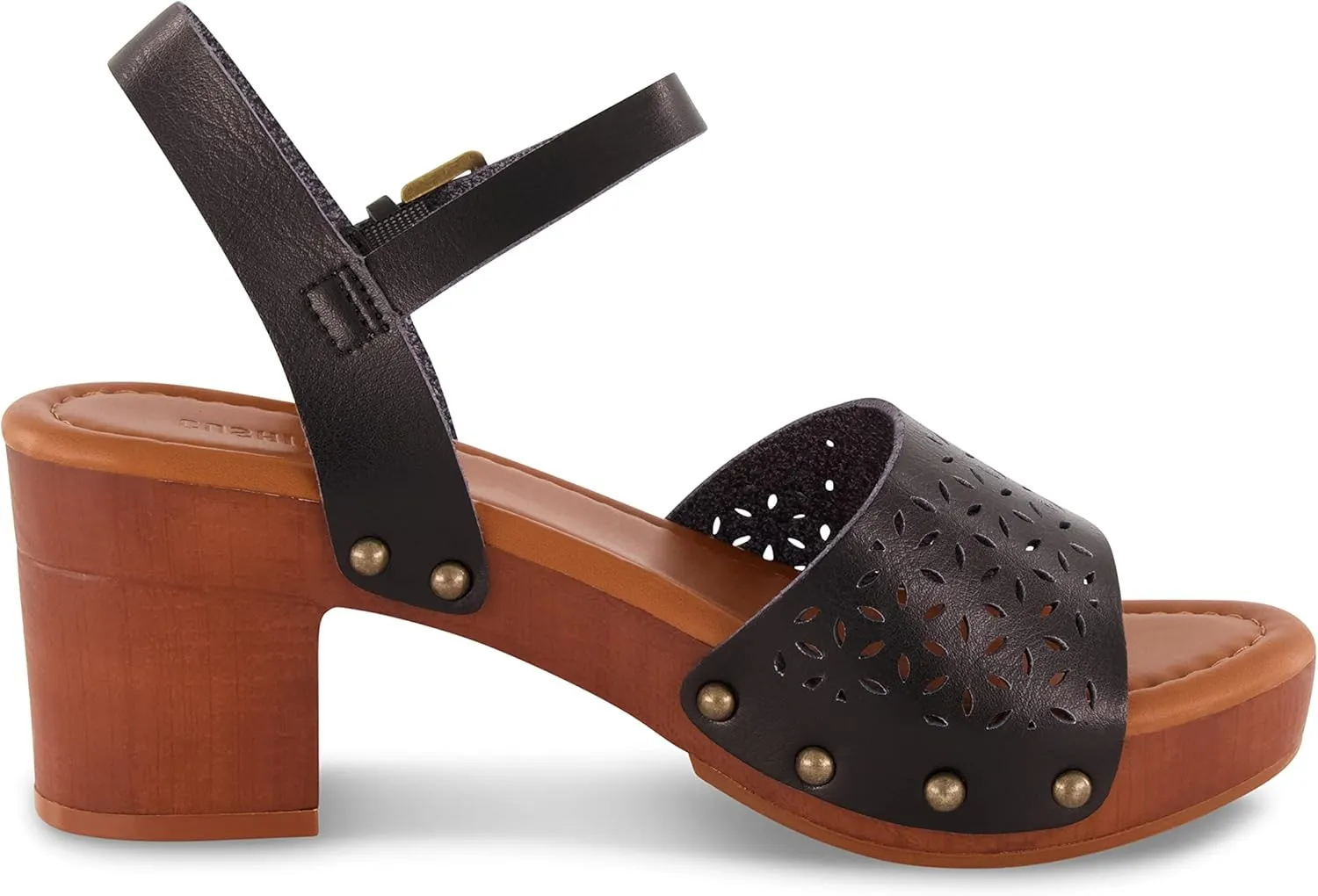 CUSHIONAIRE Women's Shea Faux Wood Sandal  Comfort Foam & LiteSole Technology, Wide Widths Available