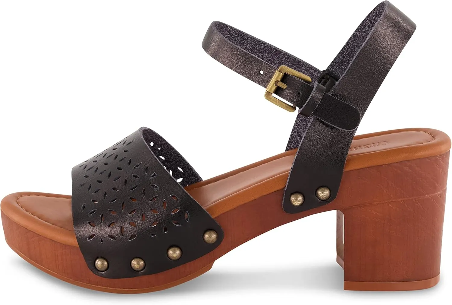 CUSHIONAIRE Women's Shea Faux Wood Sandal  Comfort Foam & LiteSole Technology, Wide Widths Available