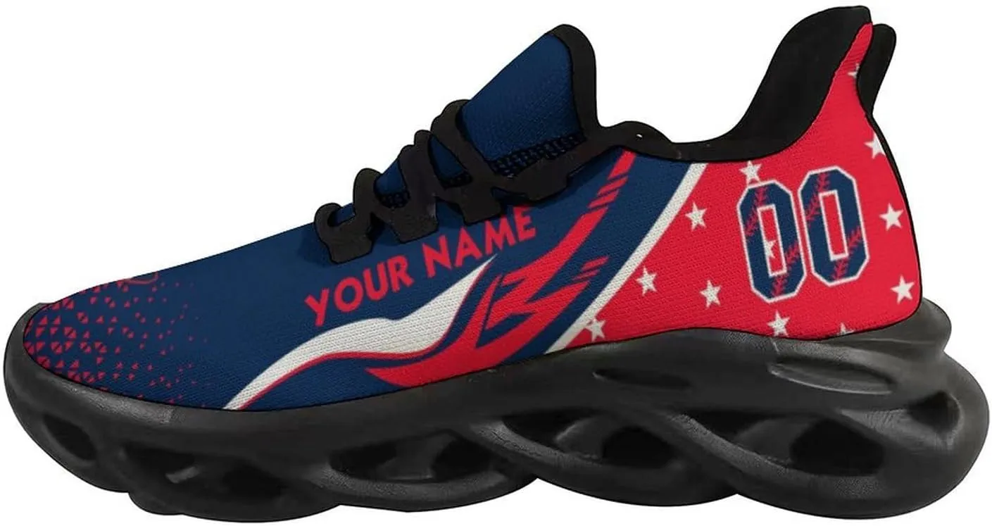Custom Baseball Sneakers City Sports Slip-on Shoes Personalized Name Number, Gifts for Baseball Fans Men Women