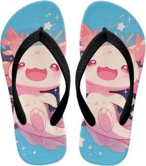 Cute Axolotl Kids Sandals Flip Flops Girls Shower House Slippers Soft Cushion Foam Summer Sandals