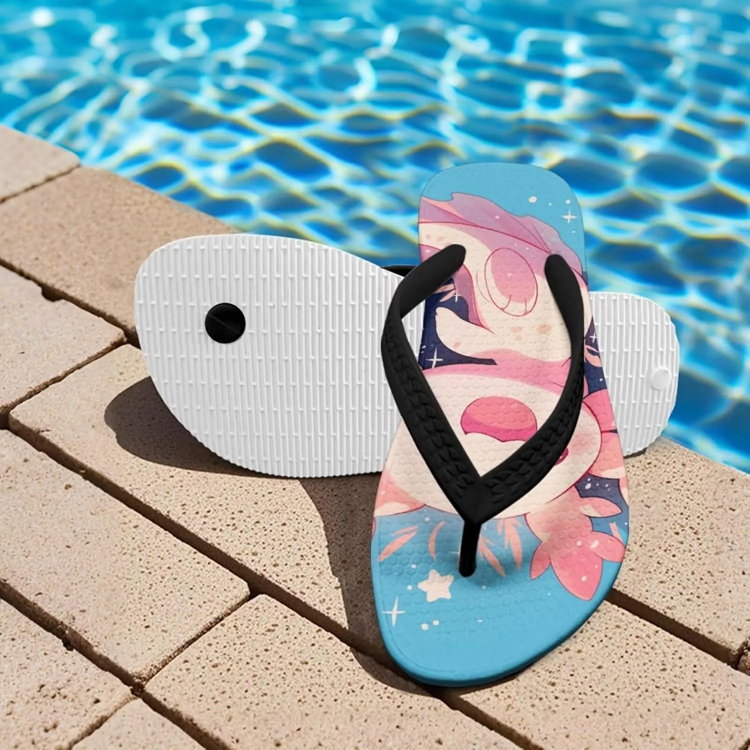 Cute Axolotl Kids Sandals Flip Flops Girls Shower House Slippers Soft Cushion Foam Summer Sandals