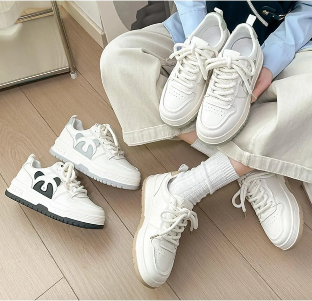 Cute Panda Sneakers for Women - White Platform Athletic Shoes with Animal Design, Casual Fashion Comfortable Walking Shoes