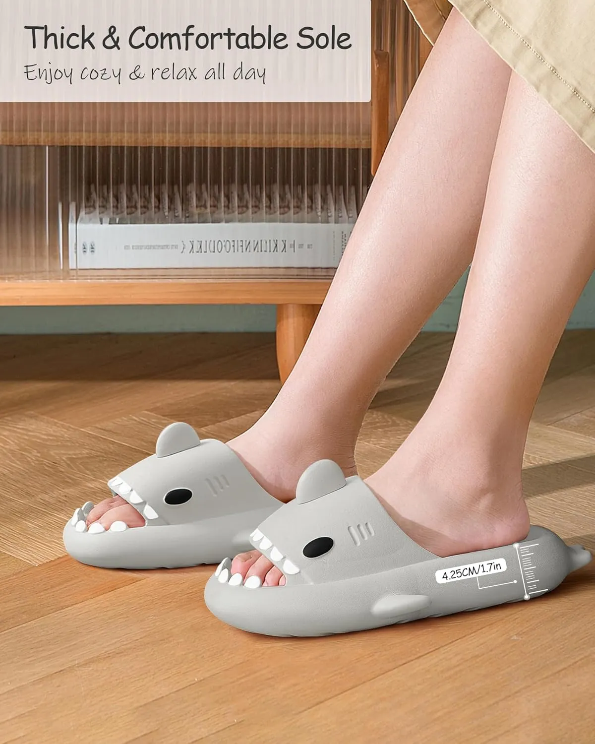 Cysincos Cloud Slides for Women Men, Shark Pillow Slides for Women, House Slippers Shower Shoes Indoor Outdoor Open Toe Sandals, Comfort Lightweight, Thick Sole Non-Slip, Easy to Clean
