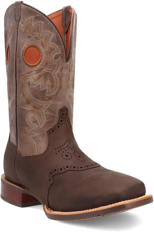 Dan Post Boots Mens Barnaby Embroidered Cut-Outs Square Toe Pull On Casual Boots Mid Calf - Brown