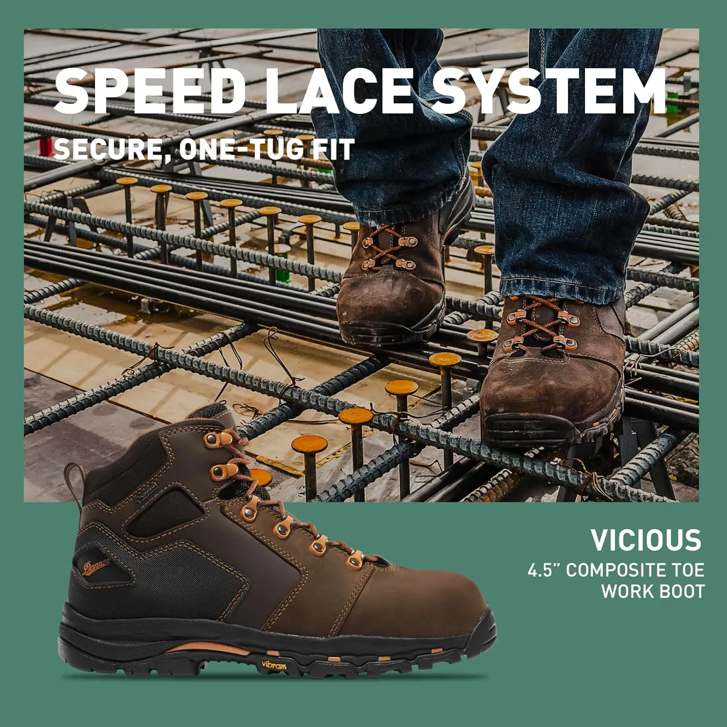 Danner Vicious 4.5” Composite Toe Work Boots for Men - Full-Grain Leather with Breathable Gore-Tex Lining, Speed Lace System & Non Slip Heel Outsole