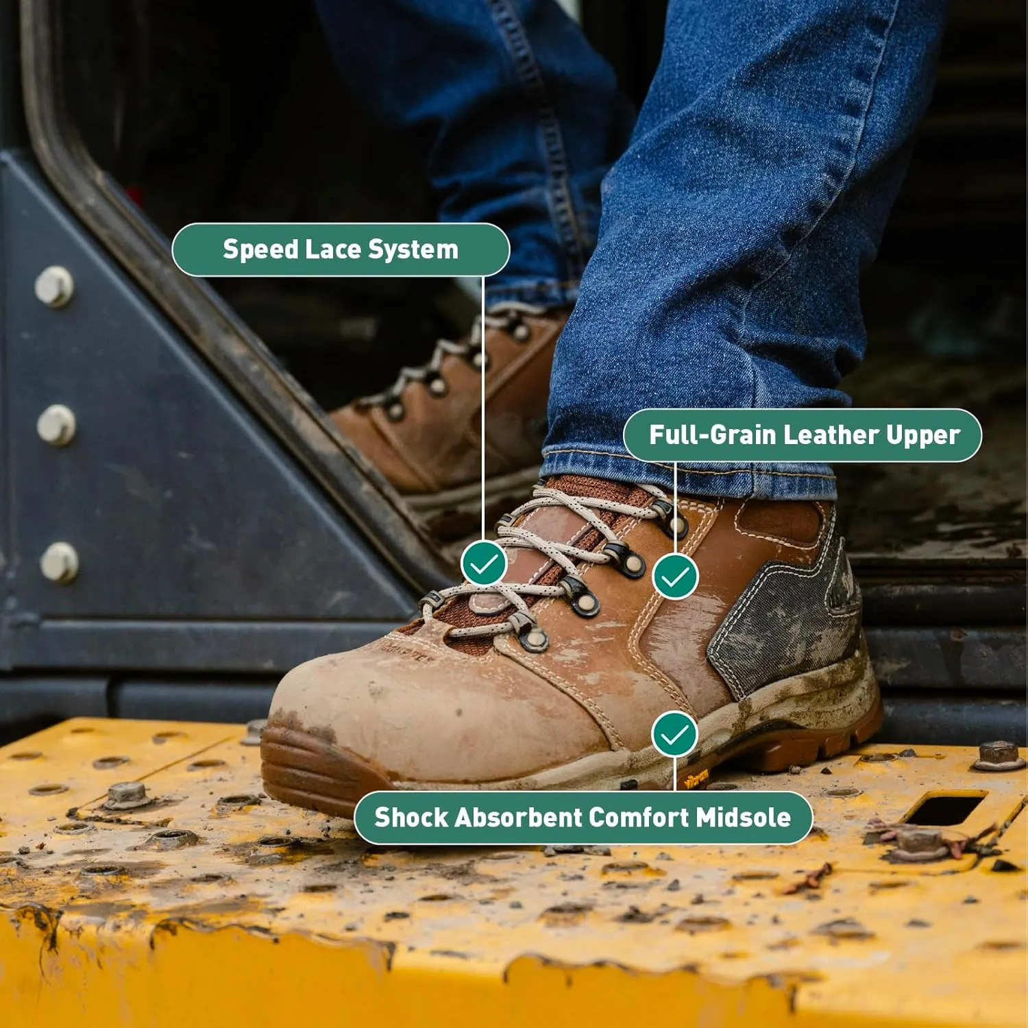 Danner Vicious 4.5” Composite Toe Work Boots for Men - Full-Grain Leather with Breathable Gore-Tex Lining, Speed Lace System & Non Slip Heel Outsole