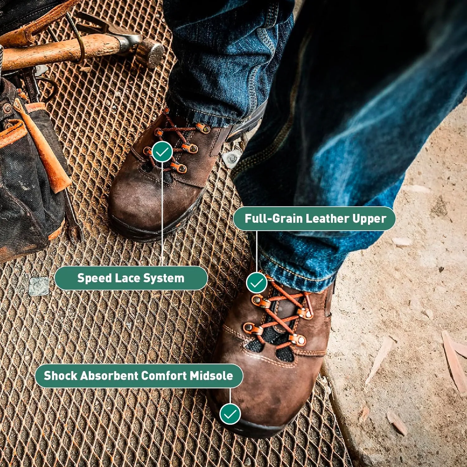 Danner Vicious 4.5” Composite Toe Work Boots for Men - Full-Grain Leather with Breathable Gore-Tex Lining, Speed Lace System & Non Slip Heel Outsole