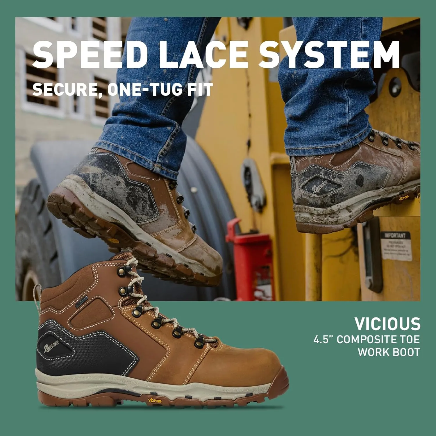 Danner Vicious 4.5” Composite Toe Work Boots for Men - Full-Grain Leather with Breathable Gore-Tex Lining, Speed Lace System & Non Slip Heel Outsole