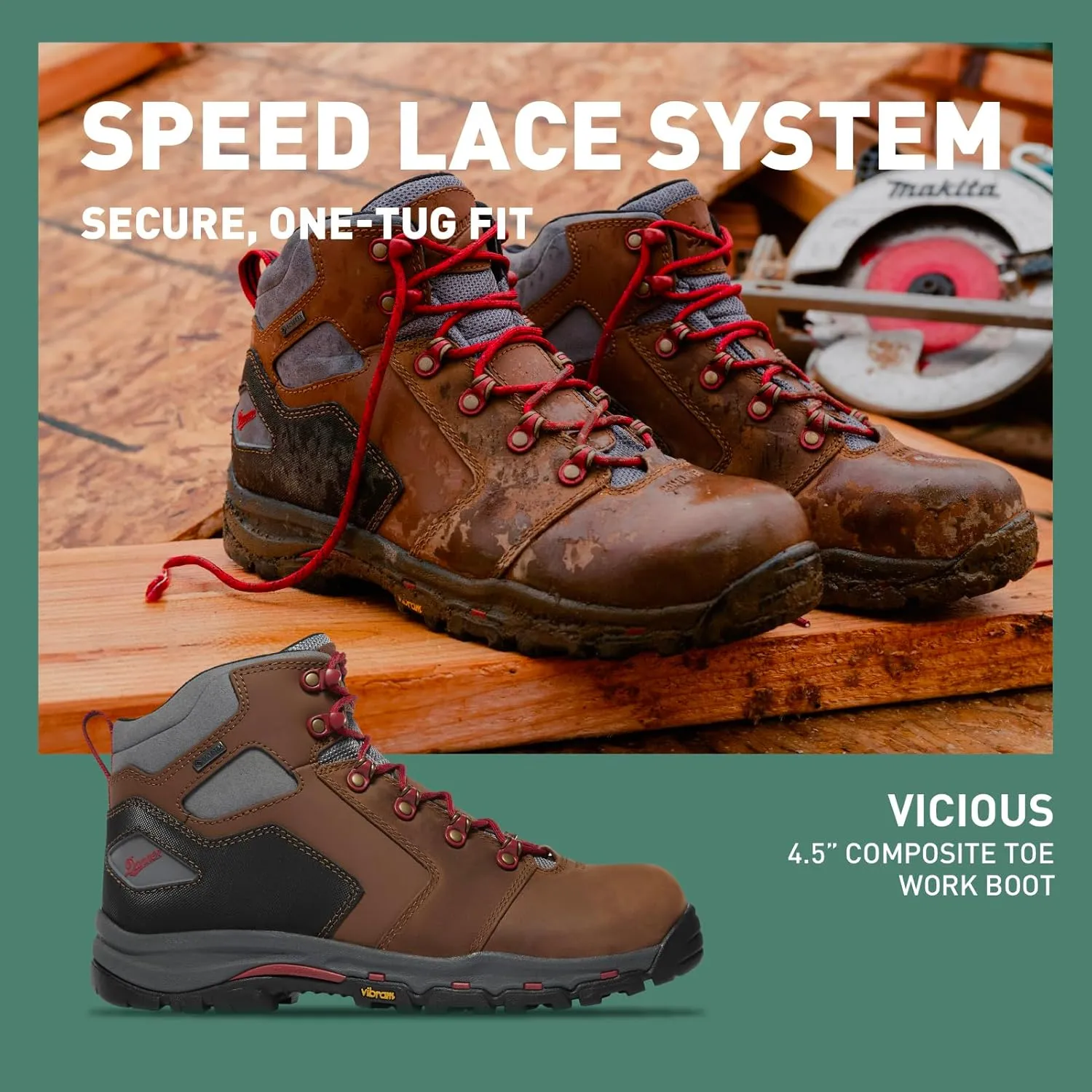Danner Vicious 4.5” Composite Toe Work Boots for Men - Full-Grain Leather with Breathable Gore-Tex Lining, Speed Lace System & Non Slip Heel Outsole