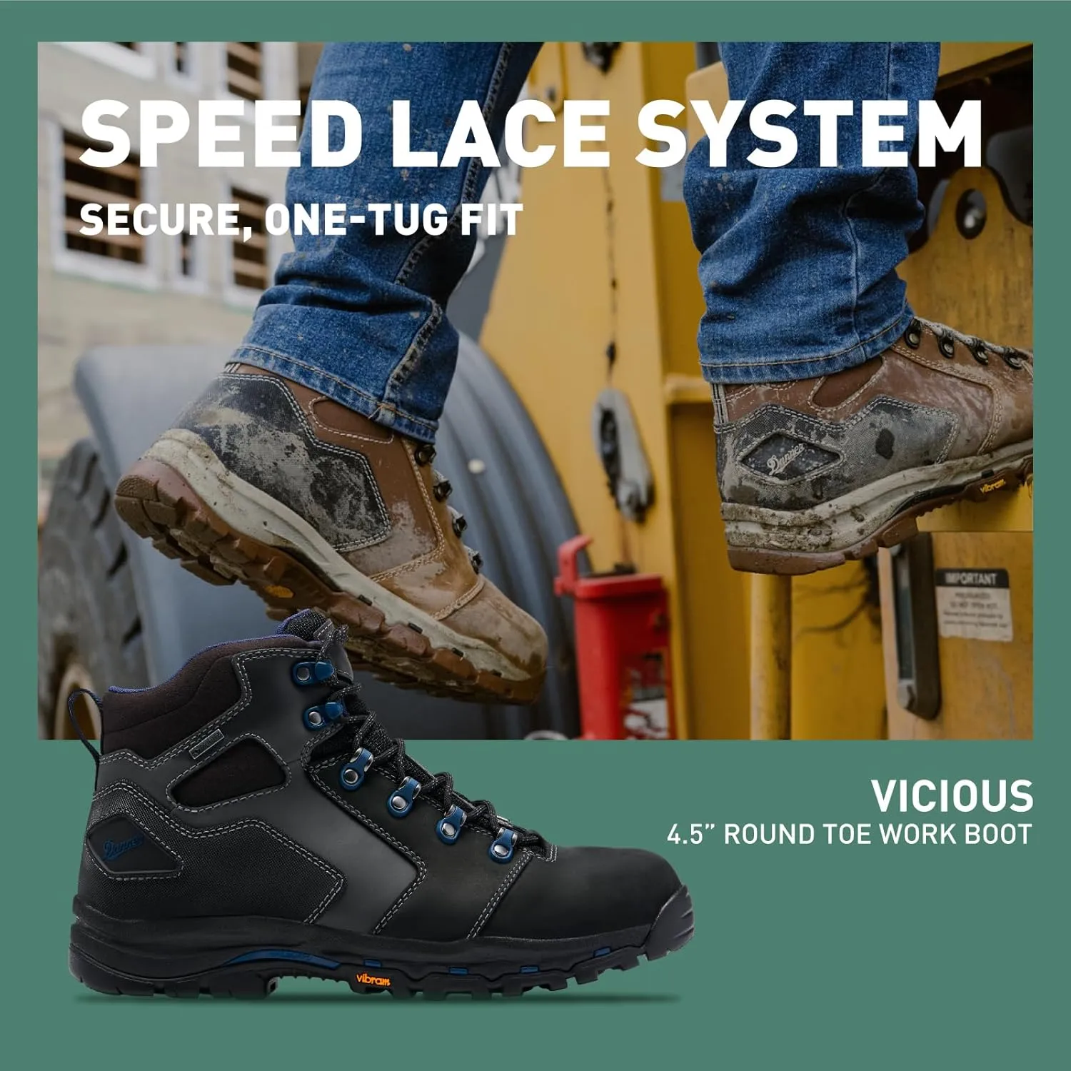 Danner Vicious 4.5” Waterproof Work Boots for Men - Full-Grain Leather with Breathable Gore-Tex Lining, Speed Lace System, and Non Slip Heeled Outsole
