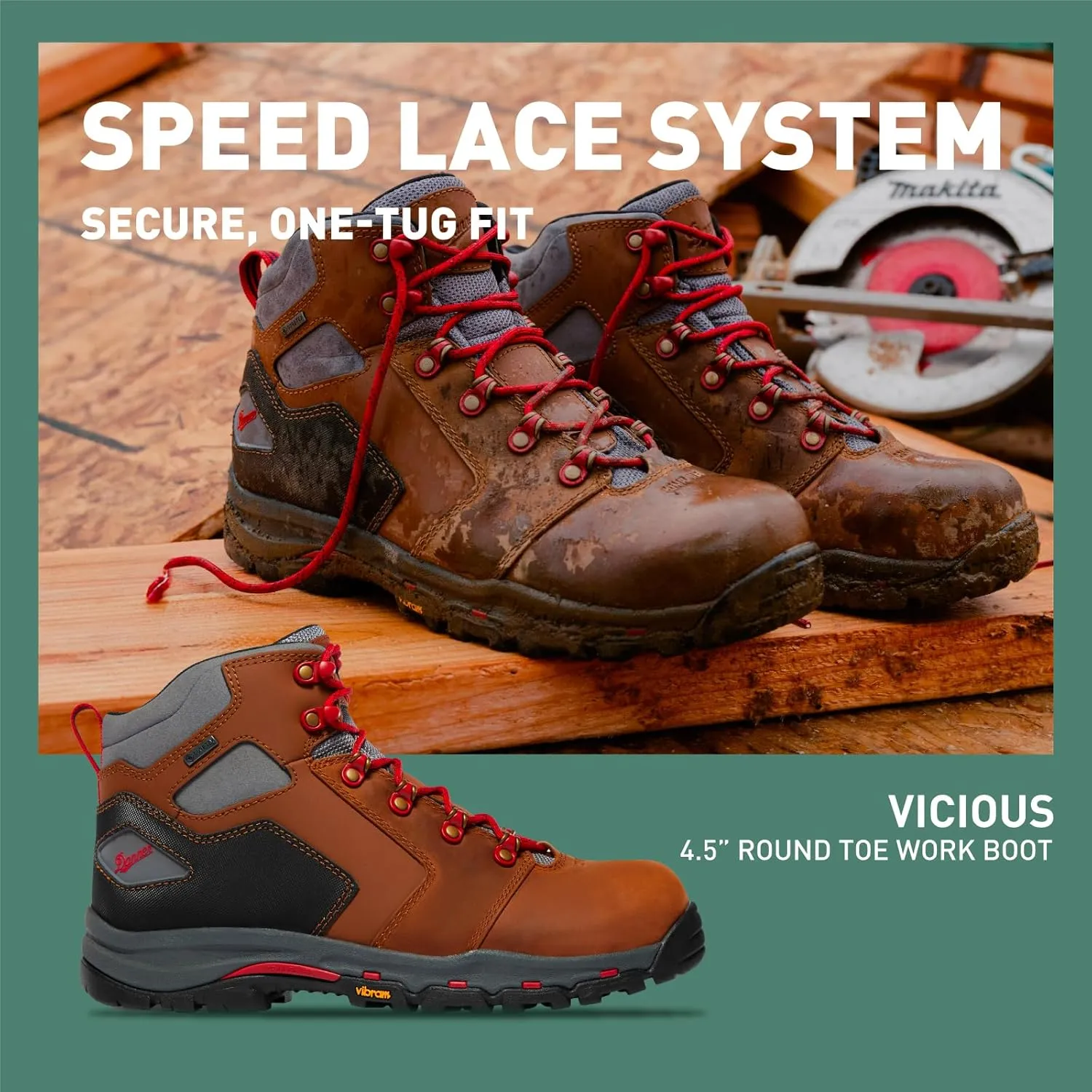Danner Vicious 4.5” Waterproof Work Boots for Men - Full-Grain Leather with Breathable Gore-Tex Lining, Speed Lace System, and Non Slip Heeled Outsole