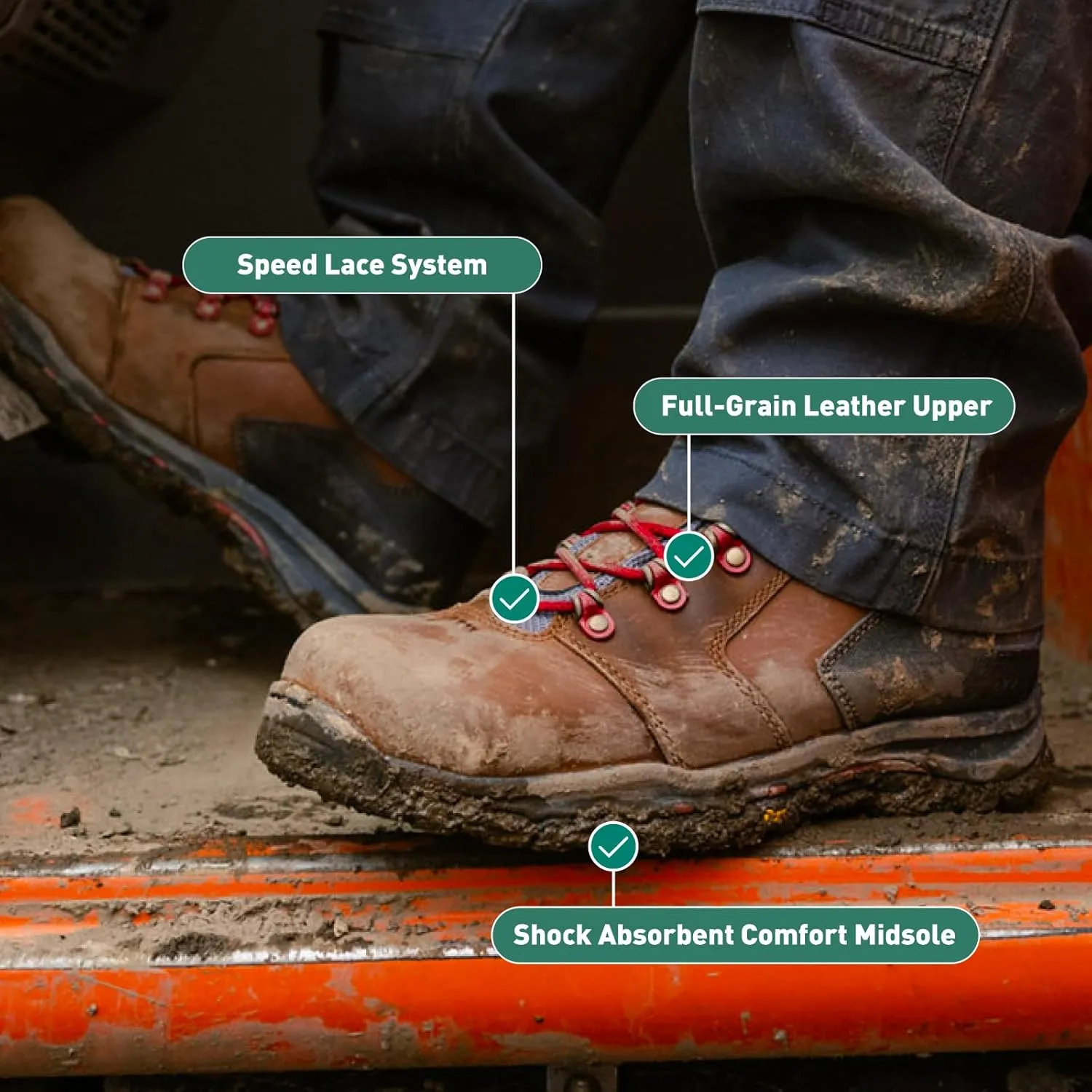 Danner Vicious 4.5” Waterproof Work Boots for Men - Full-Grain Leather with Breathable Gore-Tex Lining, Speed Lace System, and Non Slip Heeled Outsole